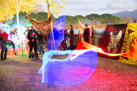 Lucca, Italy - 2018 10 31: Lucca Comics free cosplay event around city light saber fight. High quality photoのeditorial素材