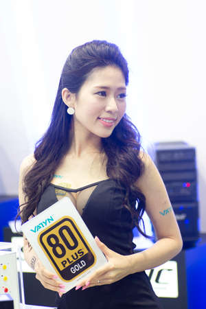 Taipei City, Taiwan - 2017 06 02: Computex It Event beautiful asian girl on stand. High quality photoのeditorial素材