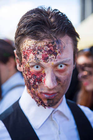 Lucca, Italy - 2018 10 31: Lucca Comics free cosplay event around city horror face boy. High quality photoのeditorial素材