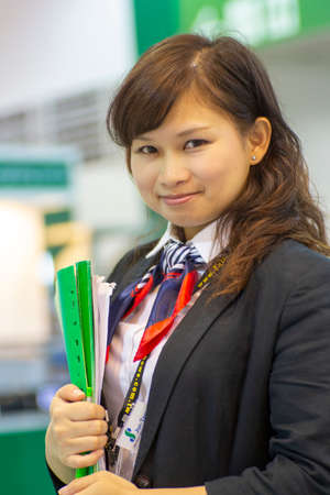 Taipei City, Taiwan - 2017 06 02: Computex It Event beautiful asian girl on stand. High quality photoのeditorial素材