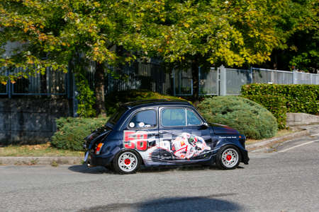 Bibbiano-Reggio Emilia Italy - 07 15 2015: Free rally of vintage cars in the town square Fiat 500....