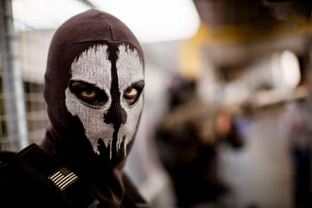 Lucca, Italy - 2018 10 31: Lucca Comics free cosplay event around city Military skull boy. High...