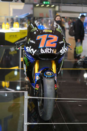 Milan, Italy - 2021 11 27: Eicma Milano Bike Expo Maverick Vinales MotoGp Yamaha. High quality photo