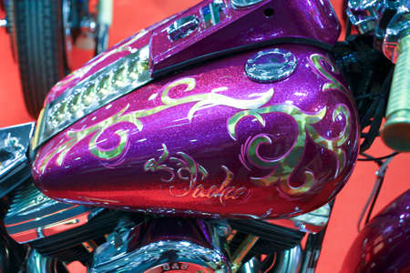 Verona, Italy - 2018 01 16: Verona Bike Expo Custom and Bikes custom air brush tank. High quality photoのeditorial素材