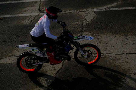 Milan, Italy - 2021 11 27: Eicma Milano Bike Expo Free Style motocross figures tricks. High quality photoのeditorial素材