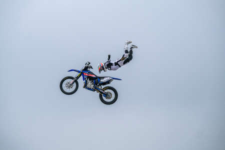 Milan, Italy - 2021 11 27: Eicma Milano Bike Expo Free Style motocross figures tricks. High quality photoのeditorial素材