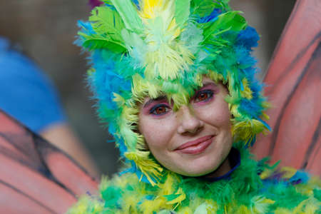 Lucca, Italy - 2018 10 31: Lucca Comics free cosplay event around city parrot girl. High quality photoのeditorial素材