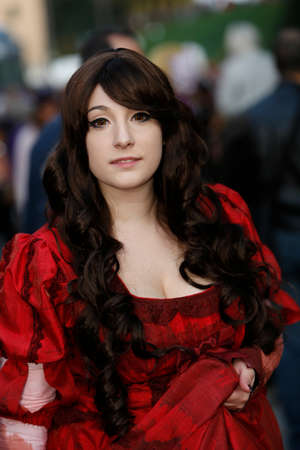 Lucca, Italy - 2018 10 31: Lucca Comics free cosplay event around city red dress girl. High quality photoのeditorial素材