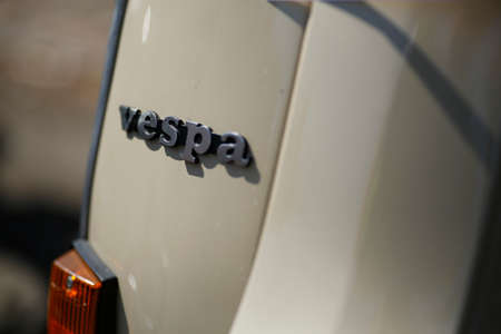 Bibbiano-Reggio Emilia Italy - 07 15 2015: Free rally of vintage cars in the town square Piaggio Versap Px150e. High quality photoのeditorial素材