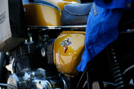 Bibbiano-Reggio Emilia Italy - 07 15 2015: Free rally of vintage cars in the town square Honda 500 Four. High quality photoのeditorial素材