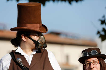Lucca, Italy - 2018 10 31: Lucca Comics free cosplay event around city steam punk boy. High quality...