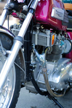 Bibbiano-Reggio Emilia Italy - 07 15 2015: Free rally of vintage cars in the town square Triumph...