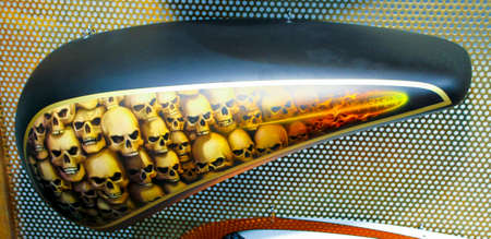 Verona, Italy: 2019 10 02 Veroba Bike Expo airbrushed tank for custom street bikes. High quality photoのeditorial素材