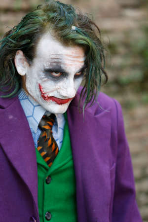 Lucca, Italy - 2018 10 31: Lucca Comics free cosplay event around city Joker Batman. High quality photoのeditorial素材