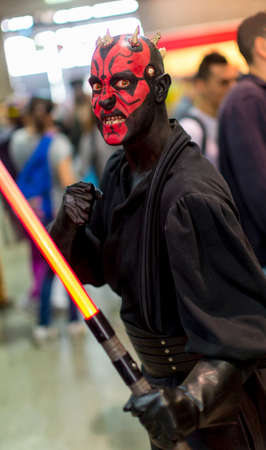 Lucca, Italy - 2018 10 31: Lucca Comics free cosplay event around city Darth Maul boy. High quality photoのeditorial素材