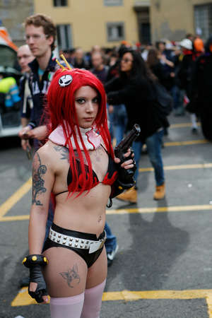 Lucca, Italy - 2018 10 31: Lucca Comics free cosplay event around city sexy girl. High quality photo