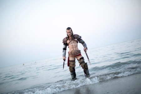 Rimini, Italy - 2016 07 21: Rimini Comics free cosplay event around beach and seaside spartacus...