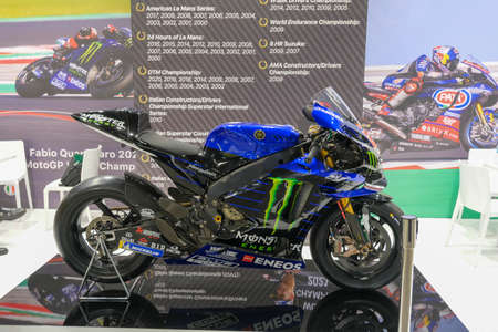 Milan, Italy - 2021 11 27: Eicma Milano Bike Expo Yamaha MotoGp Fabio Quartararo. High quality photo