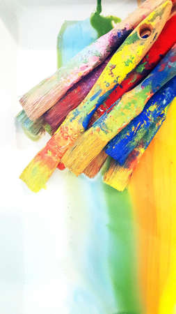 dirty paint brushes washed in the sink. High quality photoの写真素材