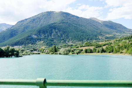 lake of Scanno Pescasseroli Abruzzo seen from the bridge. High quality photo