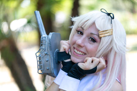 Rimini, Italy - 2016 07 21: Rimini Comics free cosplay event around beach and seaside Qoo Otaku War...