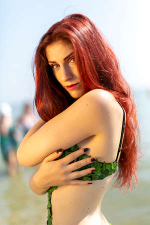 Rimini, Italy - 2016 07 21: Rimini Comics free cosplay event around beach and seaside Beautiful Poison ivy. High quality photoのeditorial素材