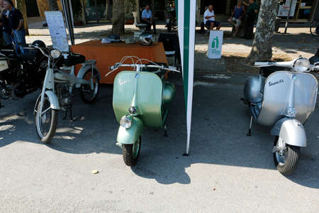 Bibbiano-Reggio Emilia Italy - 07 15 2015: Free rally of vintage cars in the town square Piaggio Lambretta. High quality photoのeditorial素材