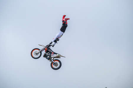 Milan, Italy - 2021 11 27: Eicma Milano Bike Expo Free Style motocross figures tricks. High quality photoのeditorial素材