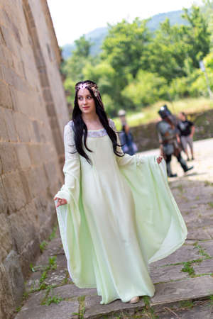 beautiful blue eyed Italian girl plays Arwen cosplay of the lord of the rings. High quality photoの写真素材