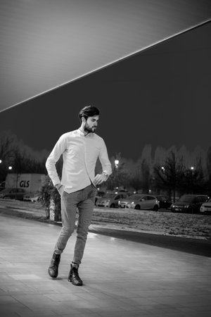 handsome Italian dark-haired guy with white shirt. High quality photo