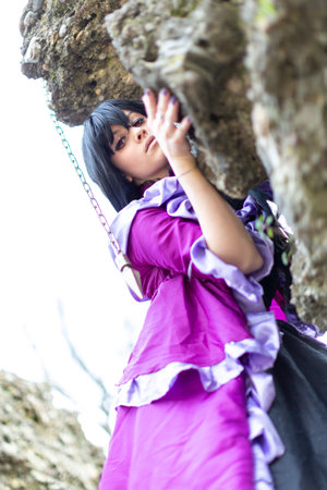 Lucca, Italy - 2018 10 31: Lucca Comics free cosplay event around city princess with purple and black dress. High quality photoのeditorial素材