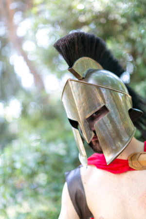 Rimini, Italy - 2016 07 21: Rimini Comics free cosplay event around beach and seaside sparatan king Leonidas. High quality photoのeditorial素材