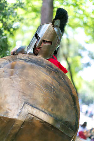 Rimini, Italy - 2016 07 21: Rimini Comics free cosplay event around beach and seaside sparatan king Leonidas. High quality photoのeditorial素材