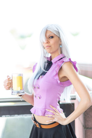 Lucca, Italy - 2018 10 31: Lucca Comics free cosplay event around city seven deadly sins Elizabeth Lions waitress dress. High quality photoのeditorial素材