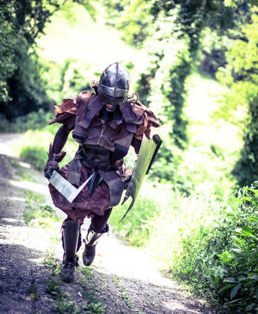 Lucca, Italy - 2018 10 31: Uruk-hai warrior with helmet and sword from the lord of the rings. High quality photoのeditorial素材