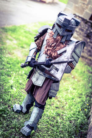 Lucca, Italy - 2018 10 31: Lucca Comics free cosplay event around city dwarf warrior. High quality photoのeditorial素材