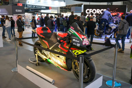 Milan, Italy - 2021 11 27: Eicma Milano Bike Expo Aprilia MotoGp Paul Expargaro. High quality photo