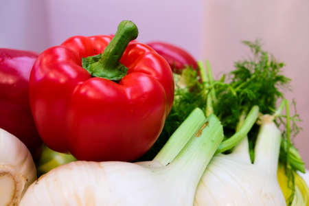 red peppers and fennel in vegetable basket. High quality photo
