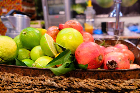 lemons lime and citrus citrus in fruit basket. High quality photoの写真素材