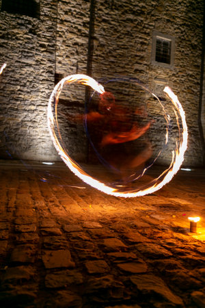 Montefiorino Modena, Italy: 2015 05 01 queen's day public event in the square with fire-eating...