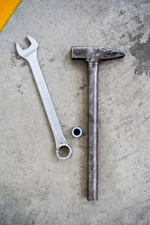 tools for working in the workshop hammer and screwdriver. High quality photoの写真素材
