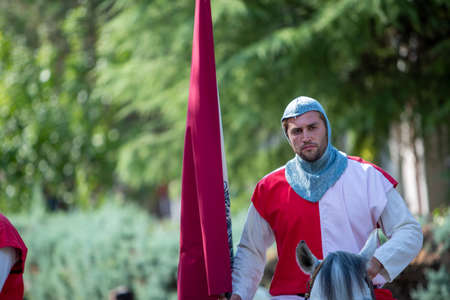 Canossa, Reggio Emilia - Italy: 2019 01 07 Medieval historical re-enactment of Martilde di Canossa with people in horse themed clothes. High quality photoのeditorial素材