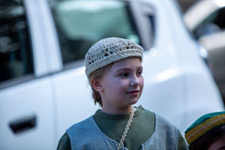 Canossa, Reggio Emilia - Italy: 2019 01 07 Medieval historical re-enactment of Martilde di Canossa little girl in medieval courtesan clothes. High quality photoのeditorial素材