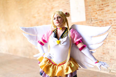 Lucca, Italy - 2018 10 31: Lucca Comics free cosplay event around city Sailor Moon. High quality...