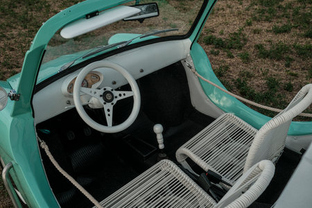 Reggio Emilia, Italy: 2021-08-10 Autobianchi Bianchina Spiaggina beautiful restored turquoise...