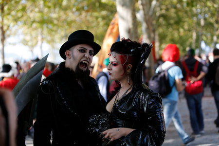 Lucca, Italy - 2018 10 31: Lucca Comics free cosplay event around city vampire couple. High quality photoのeditorial素材