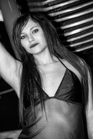 Verona, Italy - 2018 01 16: Verona Bike Expo Custom and Bikes brunette sexy girl. High quality photoのeditorial素材