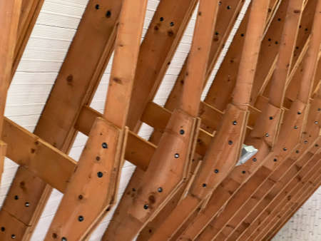 beams and wooden roof support. High quality photo