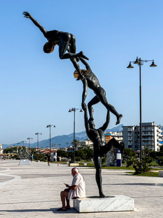 Viareggio promenade statue gymnastics in sunny day. High-quality photoの写真素材