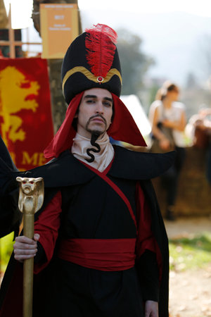 Lucca, Italy - 2018 10 31 : Lucca Comics free cosplay event around city Jafar from Aladdin....